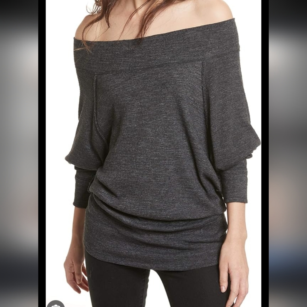 We The Free Off-Shoulder Dolman Top in Charcoal Gray